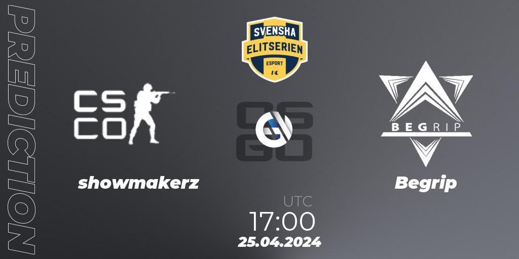 showmakerz contre Begrip : prédiction de match. 25.04.2024 at 17:00. Counter-Strike (CS2), Svenska Elitserien Spring 2024
