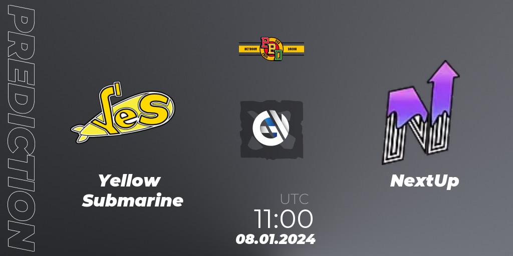 Yellow Submarine contre NextUp : prédiction de match. 08.01.2024 at 11:52. Dota 2, BetBoom Dacha Dubai 2024: EEU Closed Qualifier