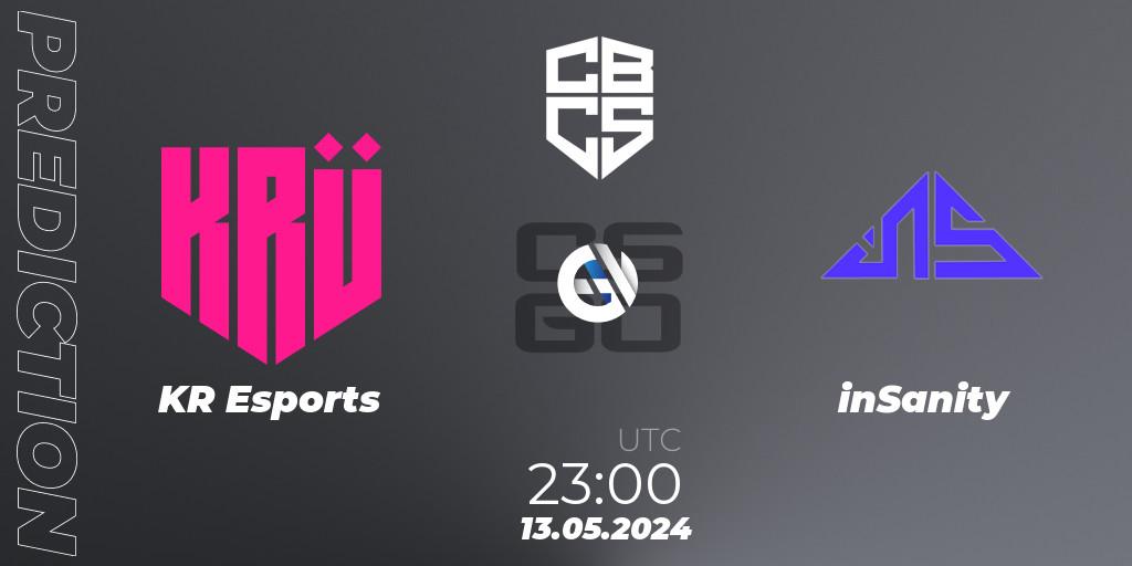 KRÜ Esports contre inSanity : prédiction de match. 13.05.2024 at 23:00. Counter-Strike (CS2), CBCS Season 4