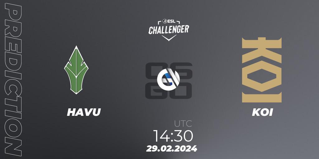 HAVU contre KOI : prédiction de match. 29.02.24. CS2 (CS:GO), ESL Challenger #56: European Closed Qualifier