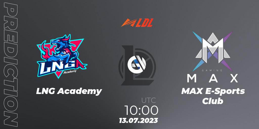 LNG Academy contre MAX E-Sports Club : prédiction de match. 13.07.2023 at 10:00. LoL, LDL 2023 - Regular Season - Stage 3