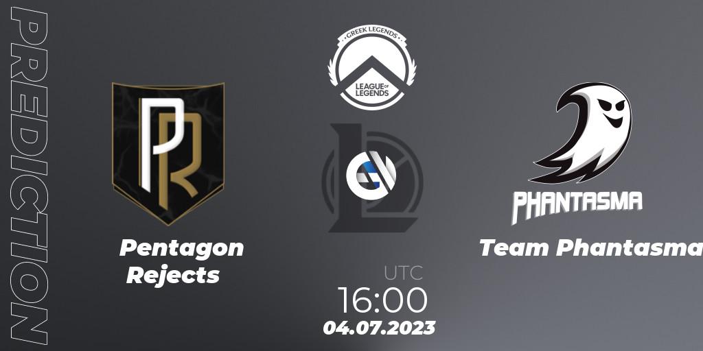 Pentagon Rejects contre Team Phantasma : prédiction de match. 04.07.2023 at 16:00. LoL, Greek Legends League Summer 2023