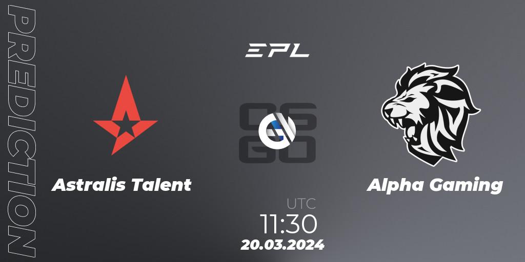 Astralis Talent contre Alpha Gaming : prédiction de match. 20.03.24. CS2 (CS:GO), European Pro League Season 16: Division 2