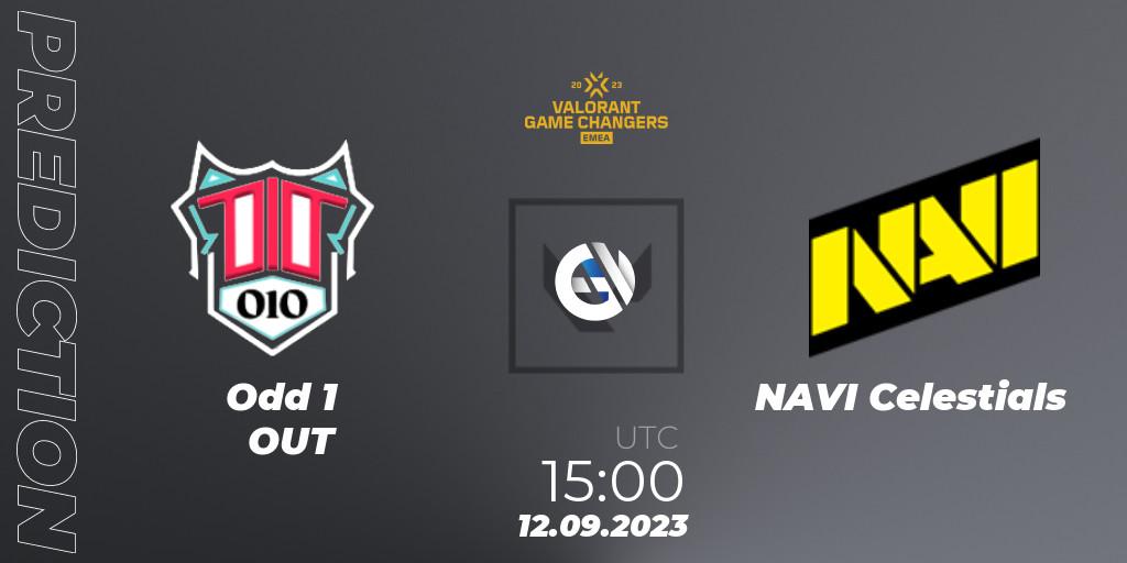 Odd 1 OUT contre NAVI Celestials : prédiction de match. 12.09.2023 at 18:00. VALORANT, VCT 2023: Game Changers EMEA Stage 3 - Group Stage
