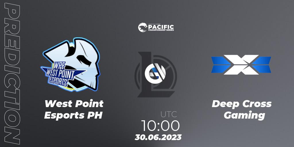 West Point Esports PH contre Deep Cross Gaming : prédiction de match. 30.06.2023 at 10:00. LoL, PACIFIC Championship series Group Stage