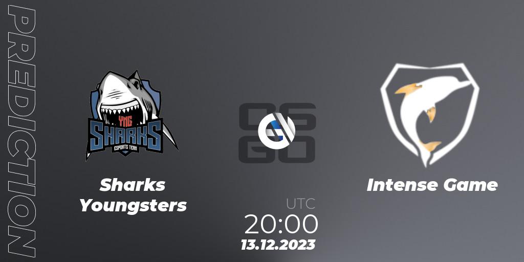 Sharks Youngsters contre Intense Game : prédiction de match. 13.12.2023 at 20:00. Counter-Strike (CS2), Gamers Club Liga Série A: December 2023