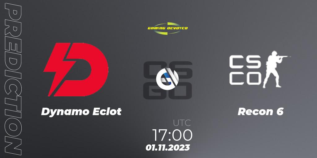 Dynamo Eclot contre Recon 6 : prédiction de match. 01.11.2023 at 17:00. Counter-Strike (CS2), Gaming Devoted Become The Best