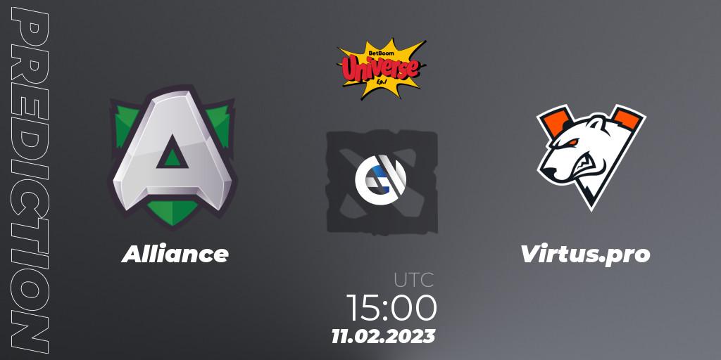 Alliance contre Virtus.pro : prédiction de match. 11.02.2023 at 15:30. Dota 2, BetBoom Universe: Episode I - Comics Zone