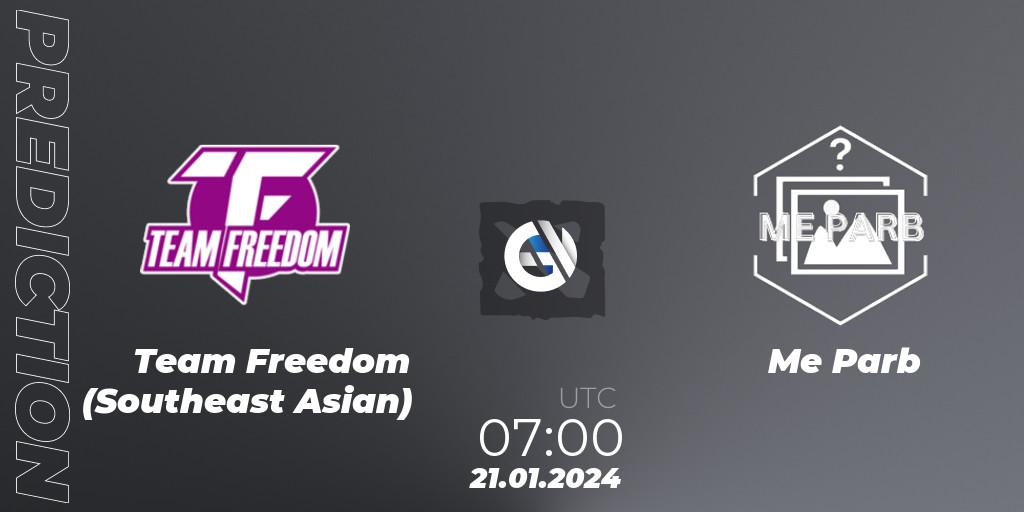 Team Freedom (Southeast Asian) contre Me Parb : prédiction de match. 21.01.2024 at 07:13. Dota 2, New Year Cup 2024