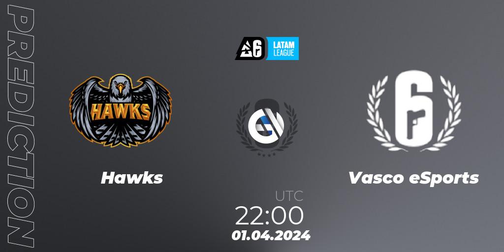 Hawks contre Vasco eSports : prédiction de match. 01.04.2024 at 22:00. Rainbow Six, LATAM League 2024 - Stage 1: LATAM South