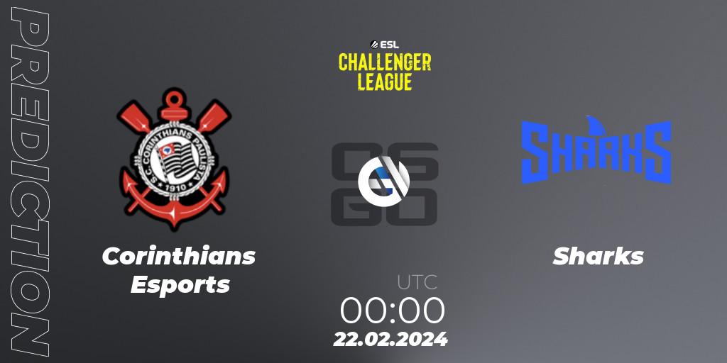 Corinthians Esports contre Sharks : prédiction de match. 22.02.2024 at 00:00. Counter-Strike (CS2), ESL Challenger League Season 47: South America