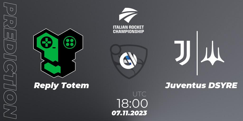 Reply Totem contre Juventus DSYRE : prédiction de match. 07.11.2023 at 18:00. Rocket League, Italian Rocket Championship Season 11Serie A Relegation