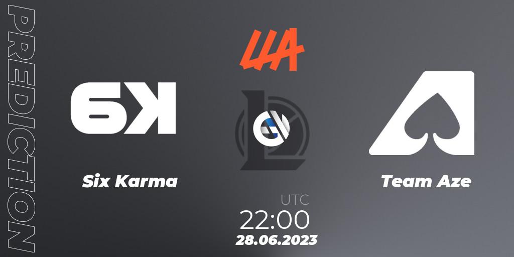 Six Karma contre Team Aze : prédiction de match. 28.06.2023 at 22:00. LoL, LLA Closing 2023 - Group Stage
