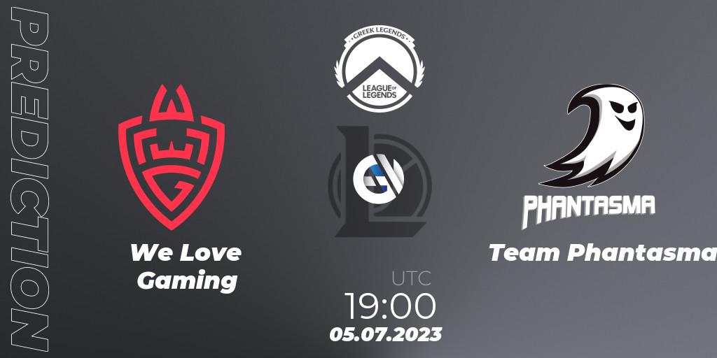 We Love Gaming contre Team Phantasma : prédiction de match. 05.07.2023 at 19:00. LoL, Greek Legends League Summer 2023