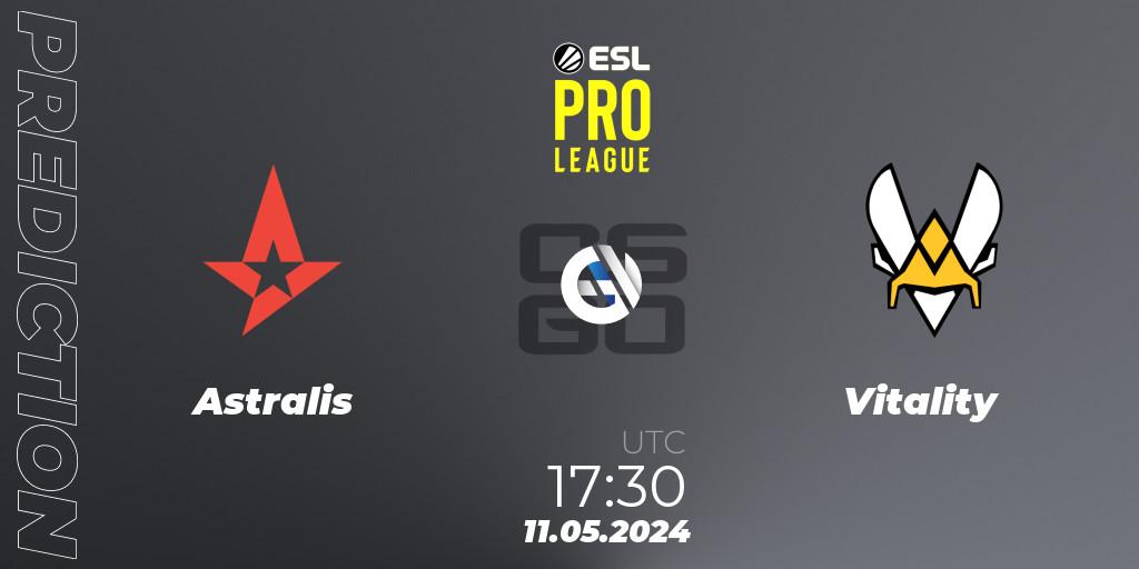 Astralis contre Vitality : prédiction de match. 11.05.2024 at 14:15. Counter-Strike (CS2), ESL Pro League Season 19