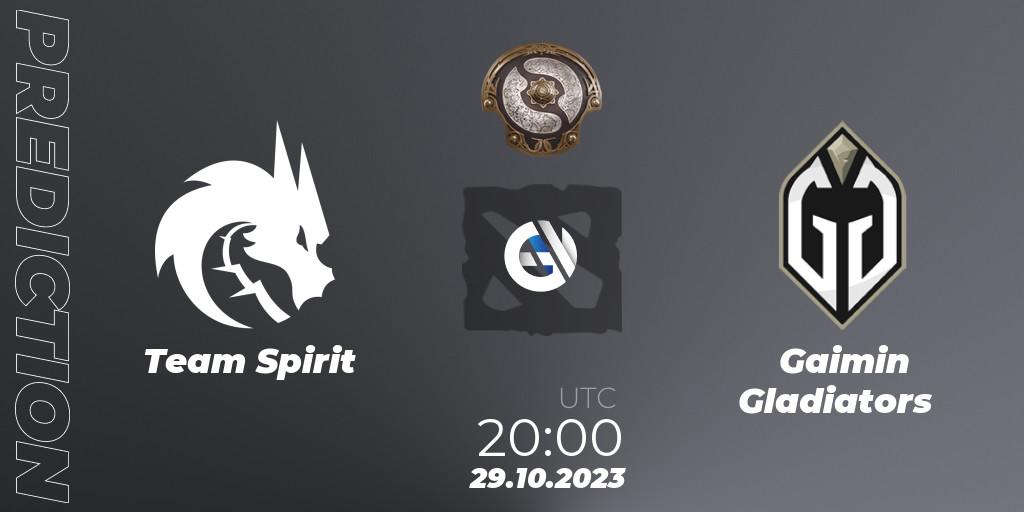 Team Spirit contre Gaimin Gladiators : prédiction de match. 29.10.2023 at 20:48. Dota 2, The International 2023