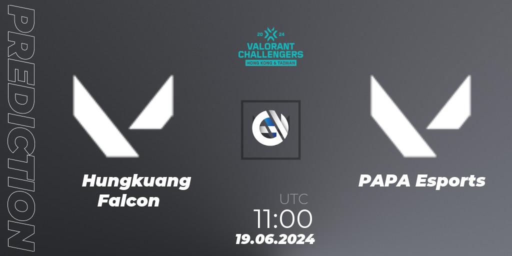 Hungkuang Falcon contre PAPA Esports : prédiction de match. 19.06.2024 at 11:00. VALORANT, VALORANT Challengers Hong Kong and Taiwan 2024: Split 2