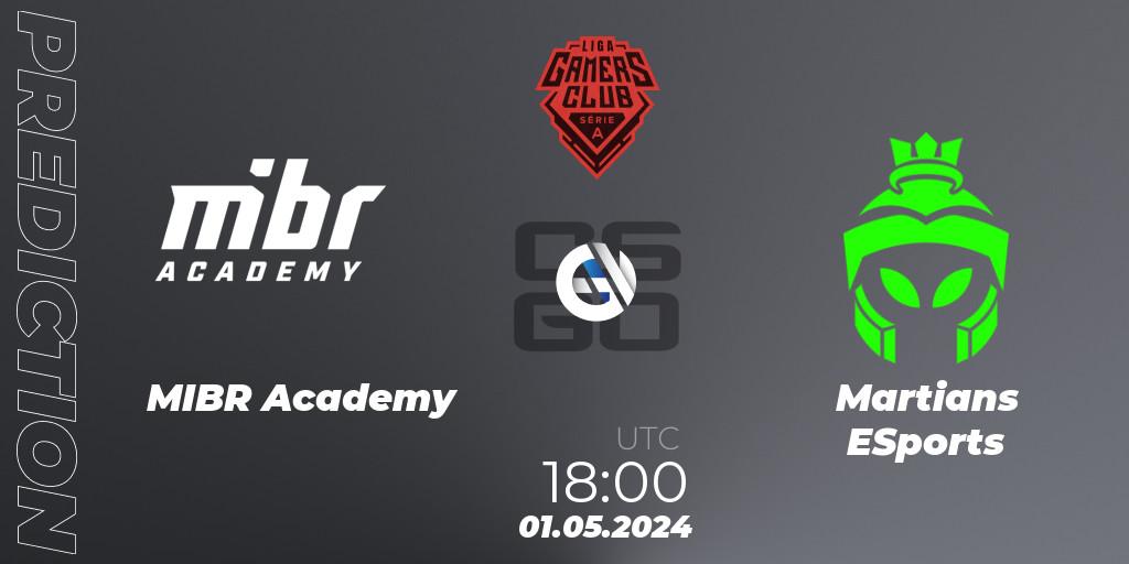 MIBR Academy contre Martians ESports : prédiction de match. 01.05.2024 at 18:00. Counter-Strike (CS2), Gamers Club Liga Série A: April 2024