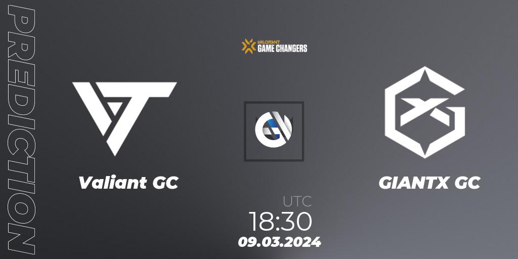 Valiant GC contre GIANTX GC : prédiction de match. 09.03.2024 at 18:30. VALORANT, VCT 2024: Game Changers EMEA Stage 1