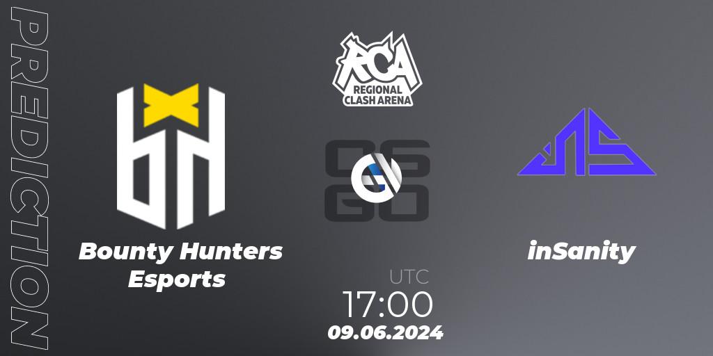 Bounty Hunters Esports contre inSanity : prédiction de match. 09.06.2024 at 17:50. Counter-Strike (CS2), Regional Clash Arena South America