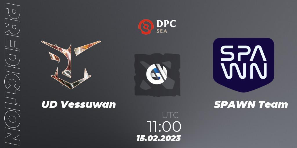 UD Vessuwan contre SPAWN Team : prédiction de match. 15.02.2023 at 11:00. Dota 2, DPC 2022/2023 Winter Tour 1: SEA Division II (Lower)