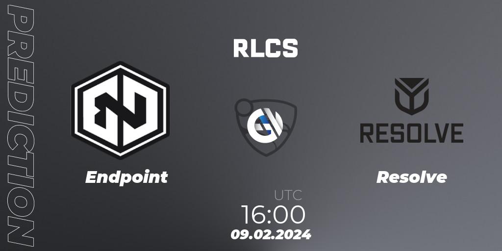 Endpoint contre Resolve : prédiction de match. 09.02.2024 at 16:00. Rocket League, RLCS 2024 - Major 1: Europe Open Qualifier 1