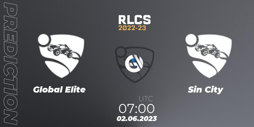 Global Elite contre Sin City : prédiction de match. 02.06.2023 at 07:00. Rocket League, RLCS 2022-23 - Spring: Oceania Regional 3 - Spring Invitational