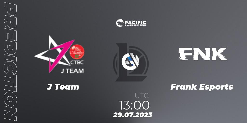 J Team contre Frank Esports : prédiction de match. 29.07.2023 at 13:00. LoL, PACIFIC Championship series Group Stage