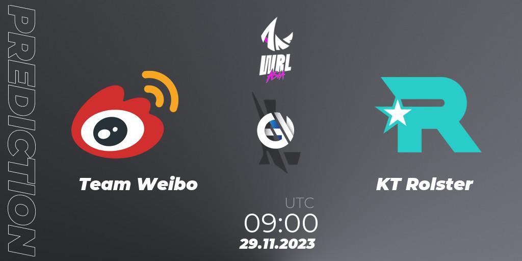 Team Weibo contre KT Rolster : prédiction de match. 29.11.2023 at 09:00. Wild Rift, WRL Asia 2023 - Season 2 - Regular Season