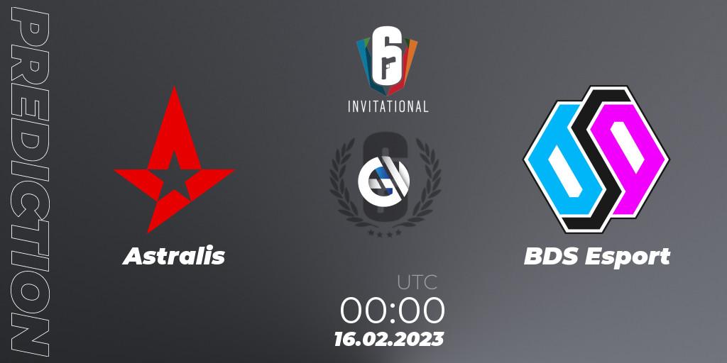  Astralis contre BDS Esport : prédiction de match. 16.02.2023 at 00:00. Rainbow Six, Six Invitational 2023