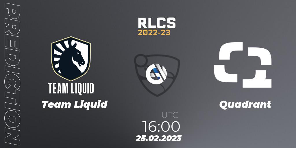 Team Liquid contre Quadrant : prédiction de match. 25.02.2023 at 16:00. Rocket League, RLCS 2022-23 - Winter: Europe Regional 3 - Winter Invitational