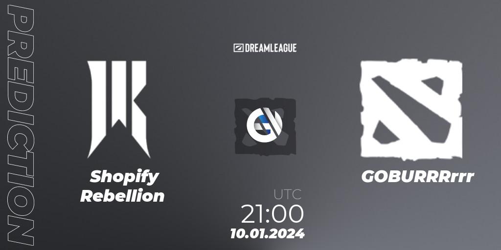 Shopify Rebellion contre GOBURRRrrr : prédiction de match. 10.01.2024 at 21:29. Dota 2, DreamLeague Season 22: North America Open Qualifier #1