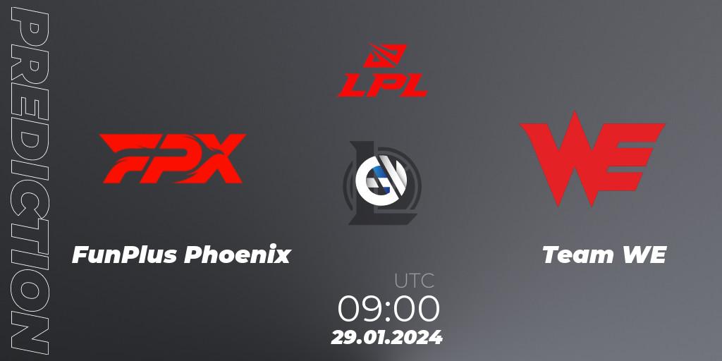 FunPlus Phoenix contre Team WE : prédiction de match. 29.01.2024 at 09:00. LoL, LPL Spring 2024 - Group Stage