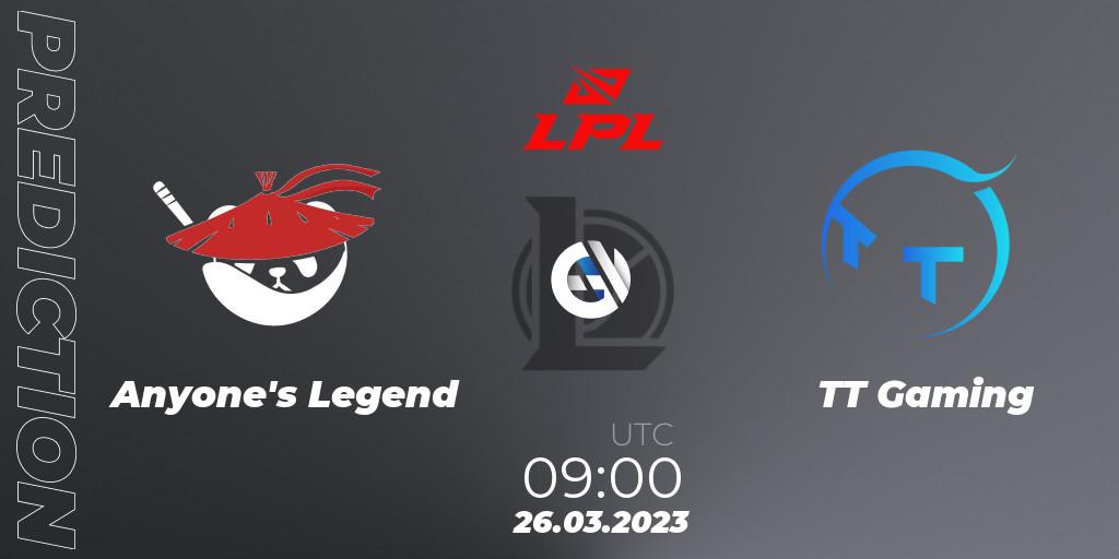 Anyone's Legend contre TT Gaming : prédiction de match. 26.03.23. LoL, LPL Spring 2023 - Group Stage