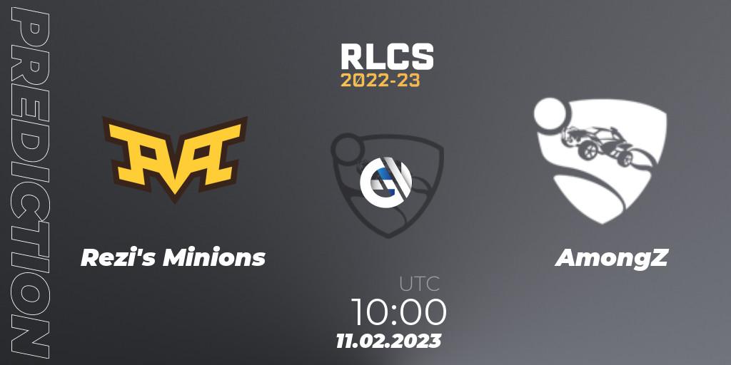 Rezi's Minions contre AmongZ : prédiction de match. 11.02.2023 at 10:00. Rocket League, RLCS 2022-23 - Winter: Asia-Pacific Regional 2 - Winter Cup