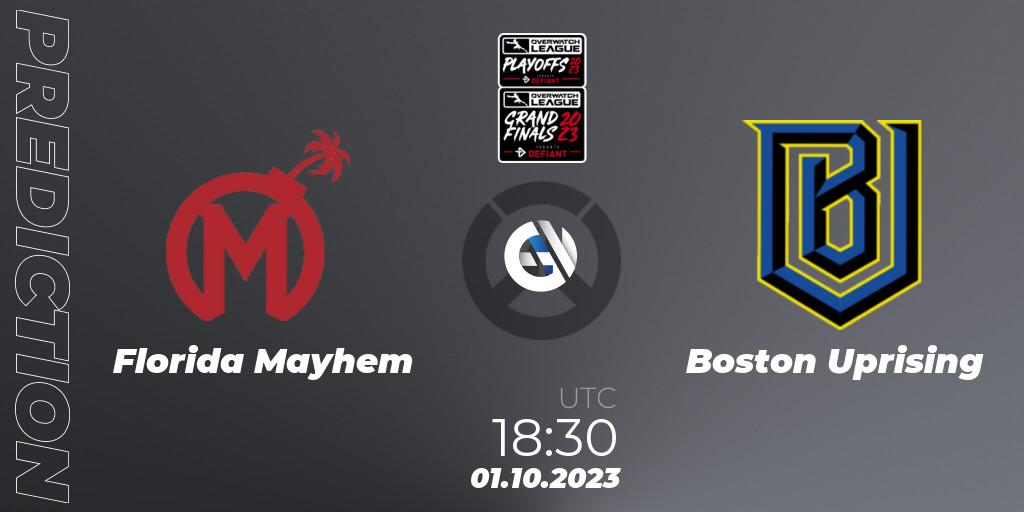 Florida Mayhem contre Boston Uprising : prédiction de match. 01.10.2023 at 18:30. Overwatch, Overwatch League 2023 - Playoffs