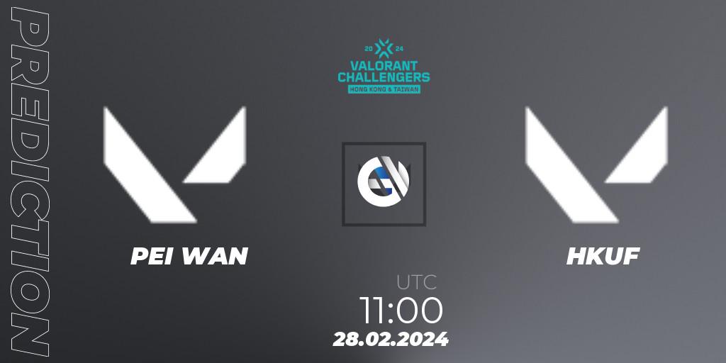 PEI WAN contre Hungkuang Falcon : prédiction de match. 28.02.2024 at 11:00. VALORANT, VALORANT Challengers Hong Kong and Taiwan 2024: Split 1