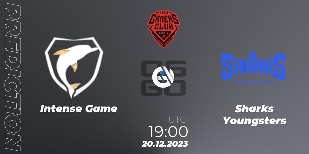 Intense Game contre Sharks Youngsters : prédiction de match. 20.12.2023 at 19:00. Counter-Strike (CS2), Gamers Club Liga Série A: December 2023