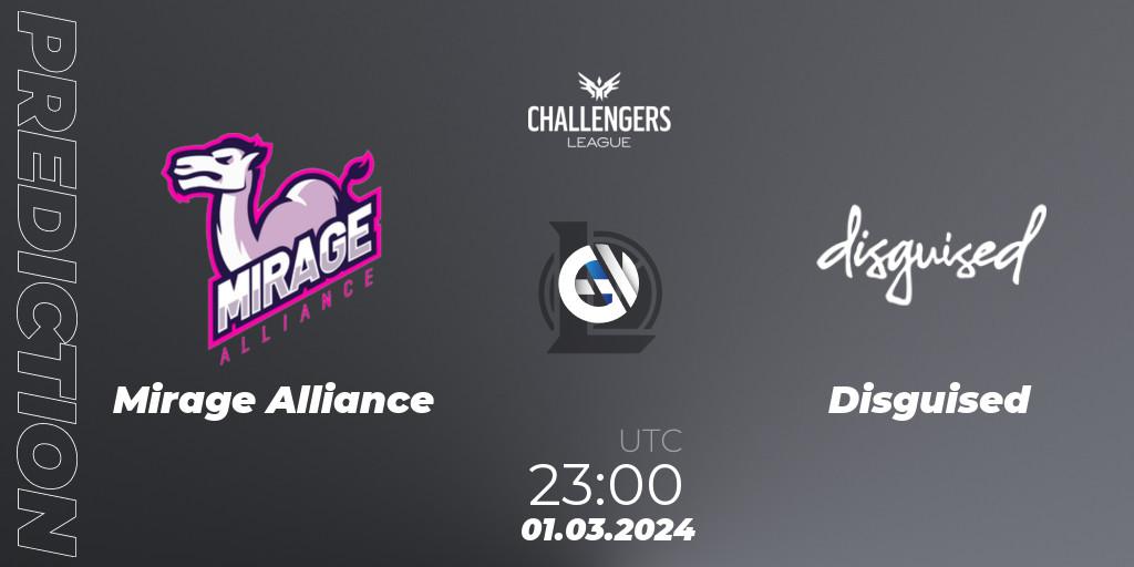 Mirage Alliance contre Disguised : prédiction de match. 01.03.24. LoL, NACL 2024 Spring - Group Stage