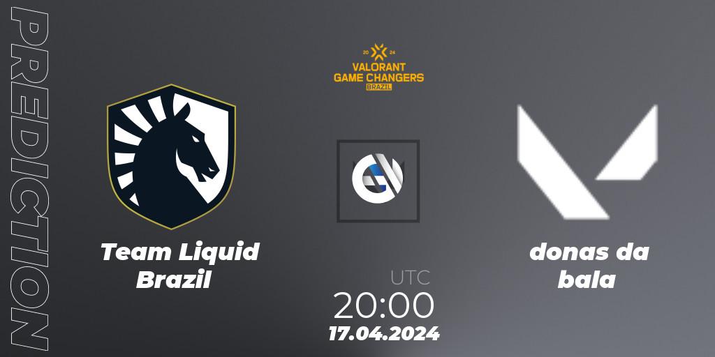Team Liquid Brazil contre donas da bala : prédiction de match. 17.04.2024 at 20:00. VALORANT, VCT 2024: Game Changers Brazil Series 1