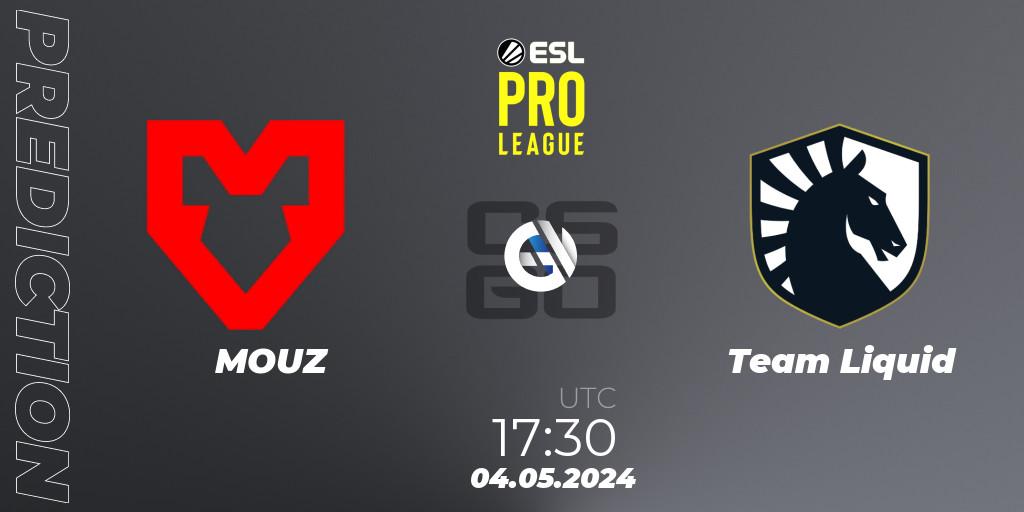 MOUZ contre Team Liquid : prédiction de match. 04.05.2024 at 17:30. Counter-Strike (CS2), ESL Pro League Season 19
