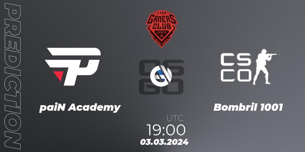 paiN Academy contre Bombril 1001 : prédiction de match. 03.03.2024 at 19:00. Counter-Strike (CS2), Gamers Club Liga Série A: February 2024
