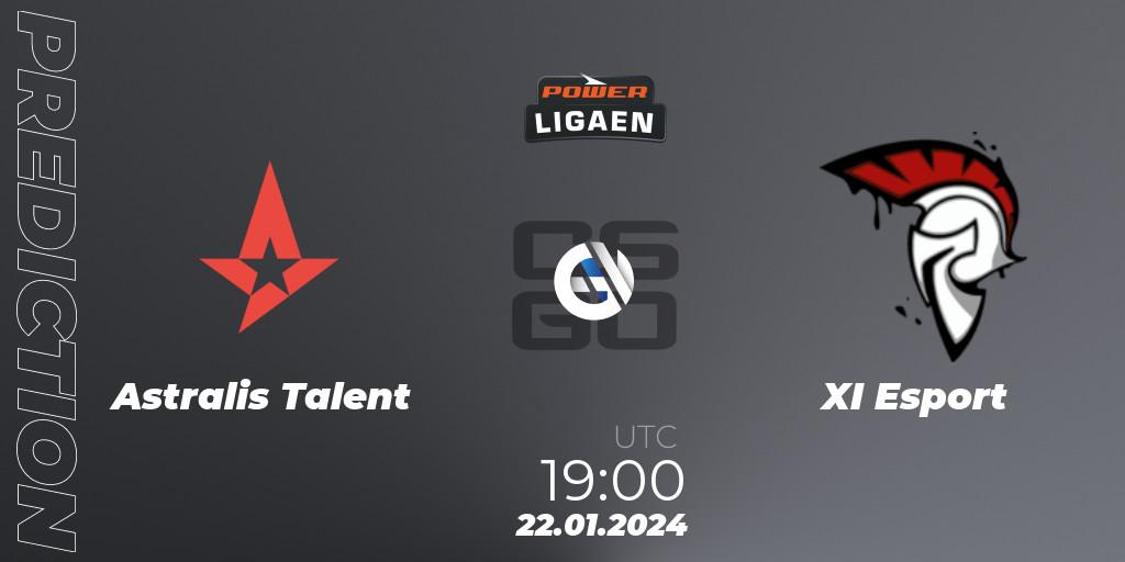 Astralis Talent contre XI Esport : prédiction de match. 22.01.2024 at 19:00. Counter-Strike (CS2), Dust2.dk Ligaen Season 25