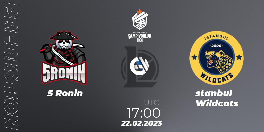 5 Ronin contre İstanbul Wildcats : prédiction de match. 22.02.2023 at 17:10. LoL, TCL Winter 2023 - Group Stage