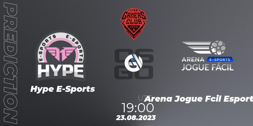 Hype E-Sports contre Arena Jogue Fácil Esports : prédiction de match. 23.08.2023 at 19:00. Counter-Strike (CS2), Gamers Club Liga Série A: August 2023