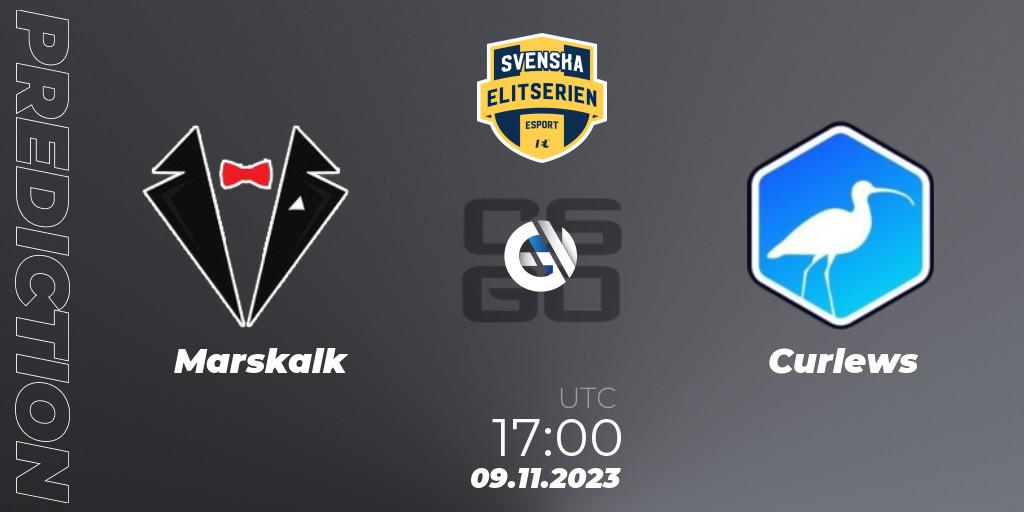 Marskalk contre Curlews : prédiction de match. 09.11.2023 at 17:00. Counter-Strike (CS2), Svenska Elitserien Fall 2023: Online Stage