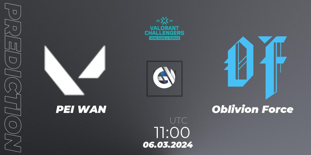 PEI WAN contre Oblivion Force : prédiction de match. 06.03.24. VALORANT, VALORANT Challengers Hong Kong and Taiwan 2024: Split 1