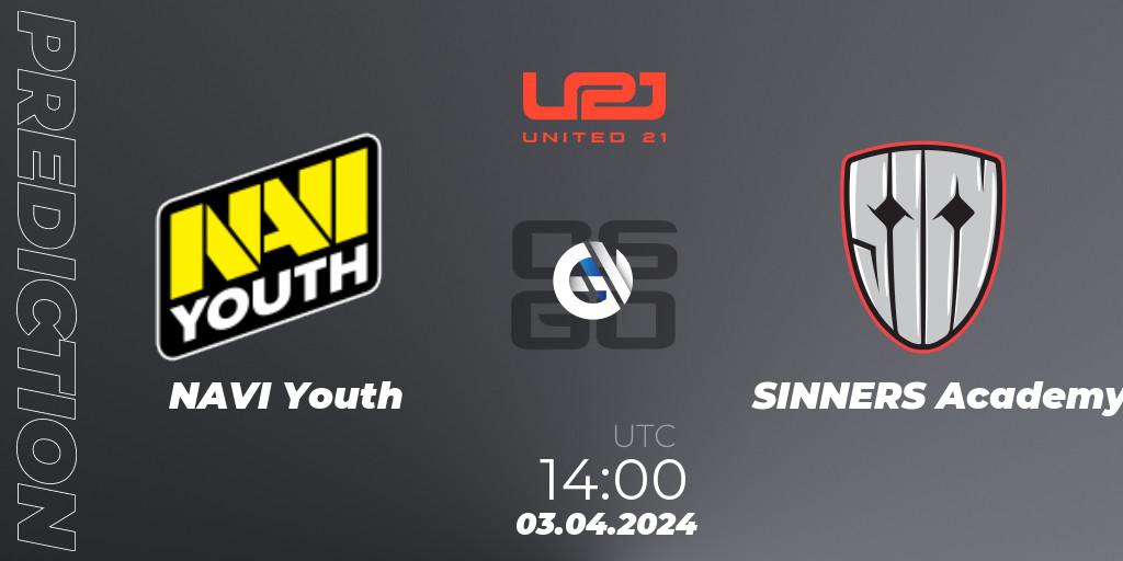 NAVI Youth contre SINNERS Academy : prédiction de match. 03.04.2024 at 14:00. Counter-Strike (CS2), United21 Season 12: Division 2