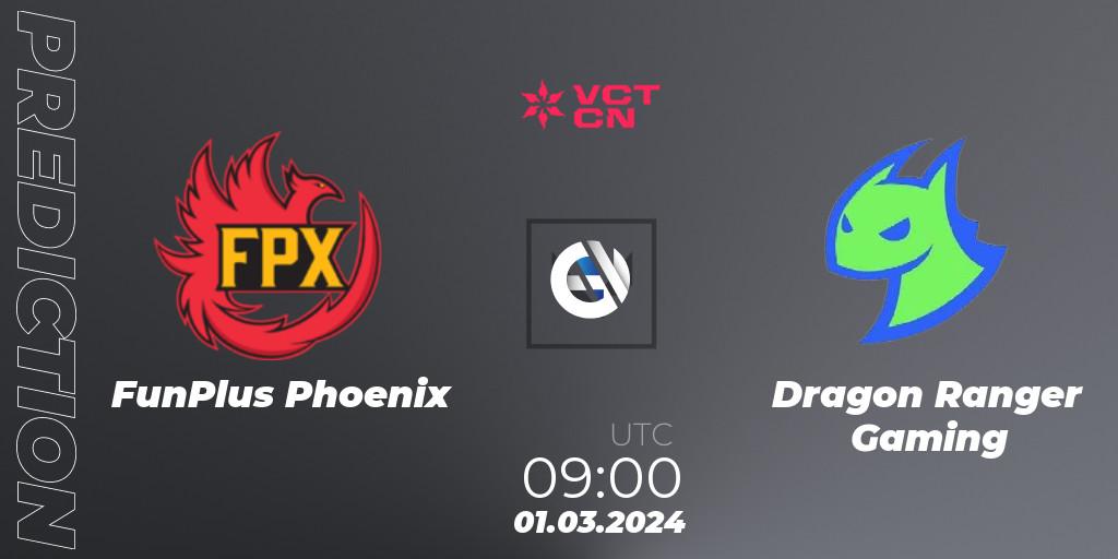 FunPlus Phoenix contre Dragon Ranger Gaming : prédiction de match. 01.03.2024 at 09:00. VALORANT, VCT 2024: China Kickoff
