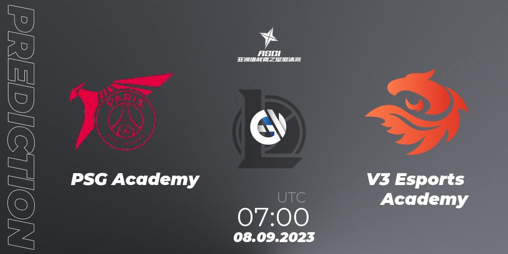 PSG Academy contre V3 Esports Academy : prédiction de match. 08.09.2023 at 07:00. LoL, Asia Star Challengers Invitational 2023